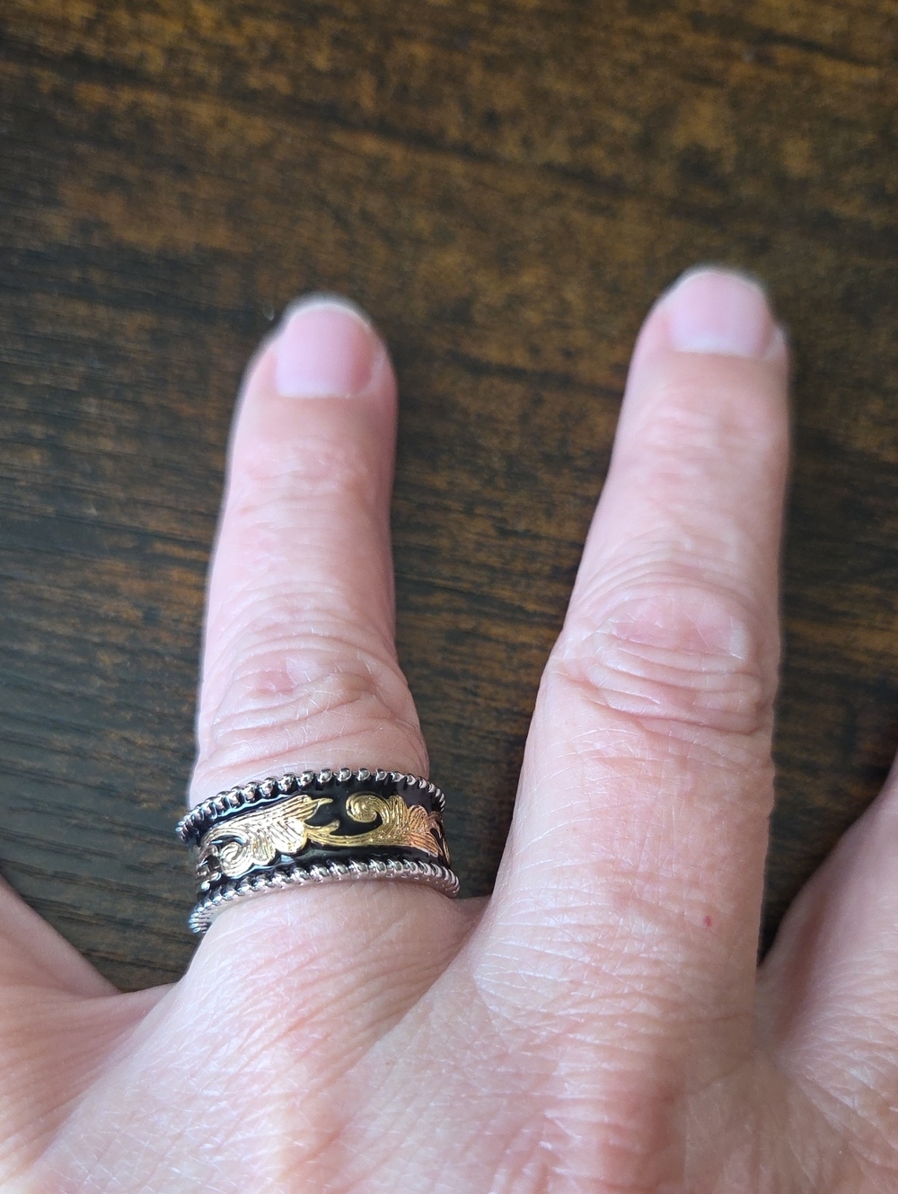 Mans Black, Silver & Gold Wedding Band - size 10